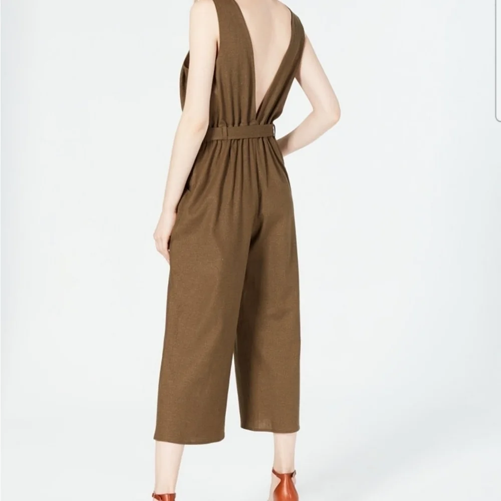 Monteau Black Linen Rayon Blend Tie-Waist V-Cutout Back Cropped Jumpsuit Size L - Picture 11 of 11